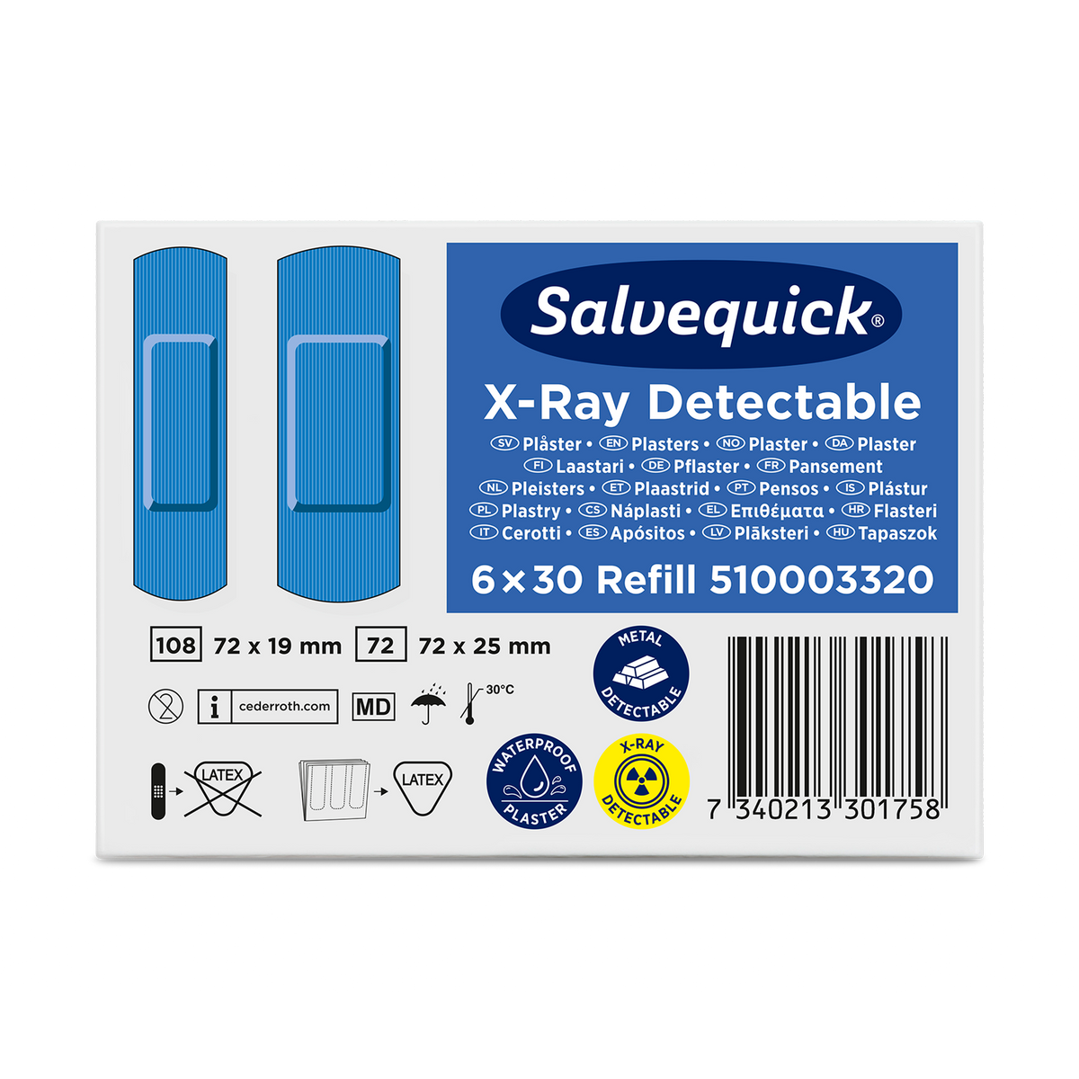 X-Ray Detectable 30x6 Plasters Refill Blå
