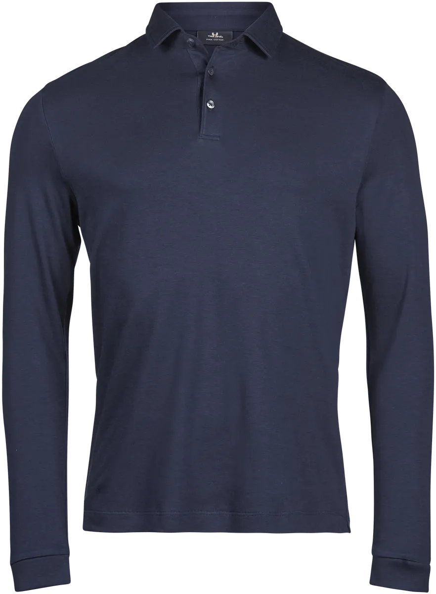 Pima Cotton Long Sleeve Polo, piké för herrar Marinblå