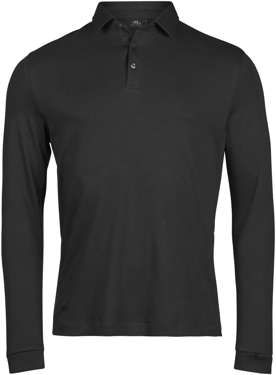 Pima Cotton Long Sleeve Polo, piké för herrar Svart