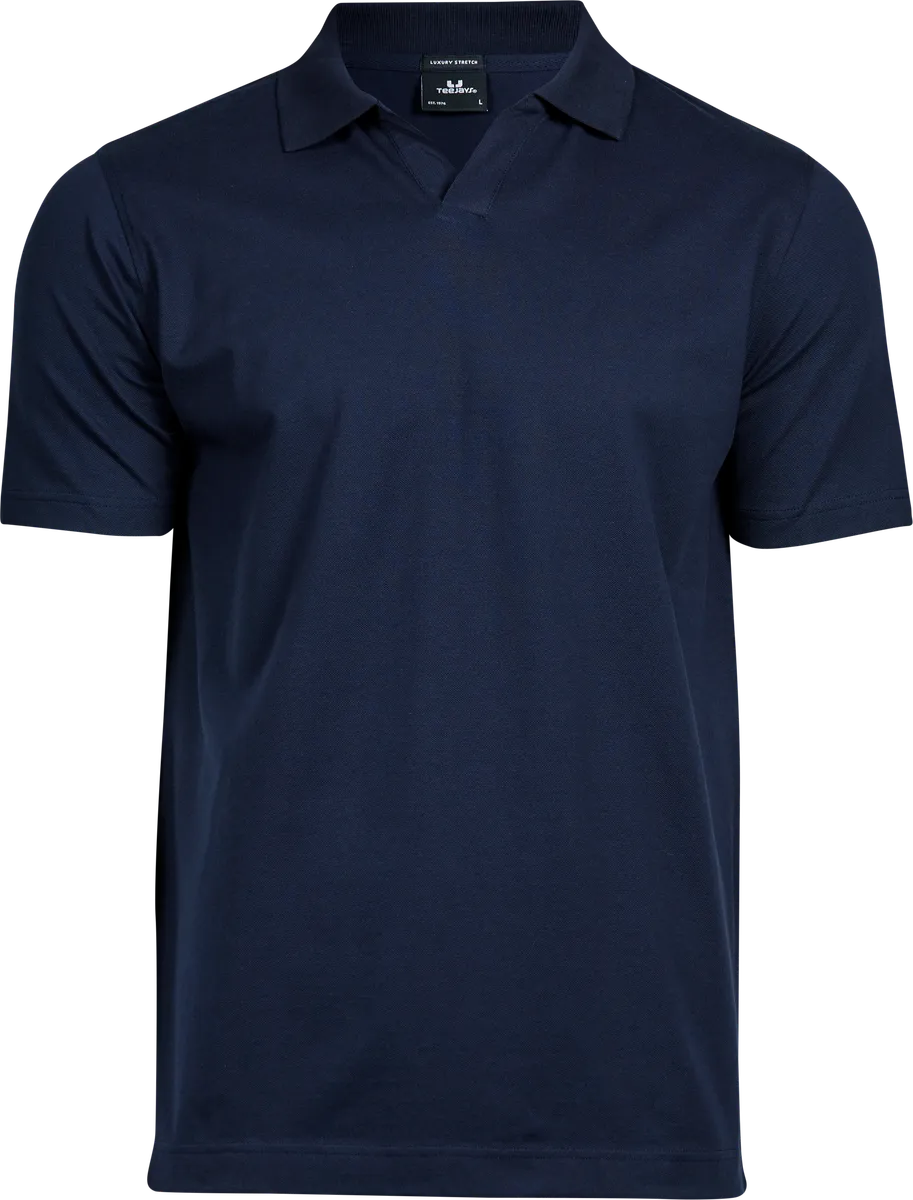 Luxury Stretch V-Neck Polo, piké för herrar Marinblå