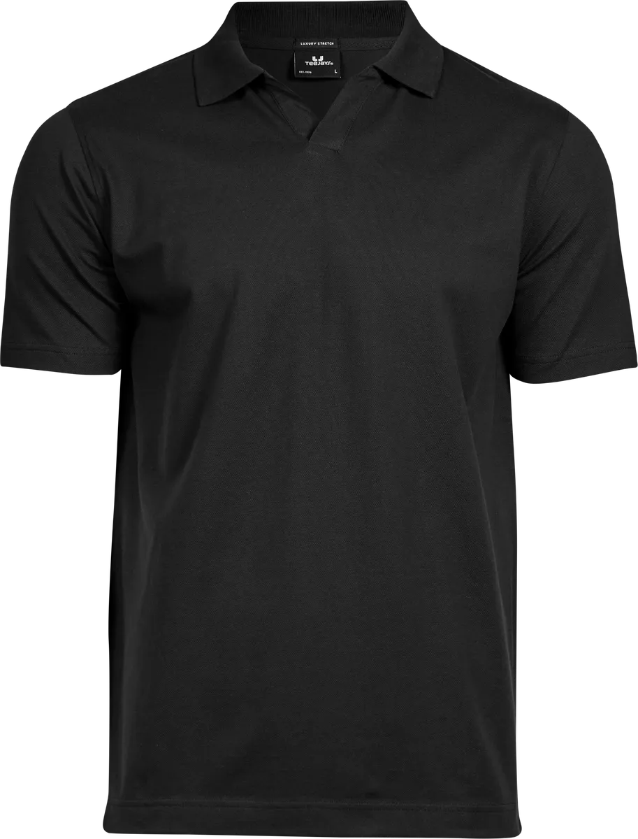 Luxury Stretch V-Neck Polo, piké för herrar Svart